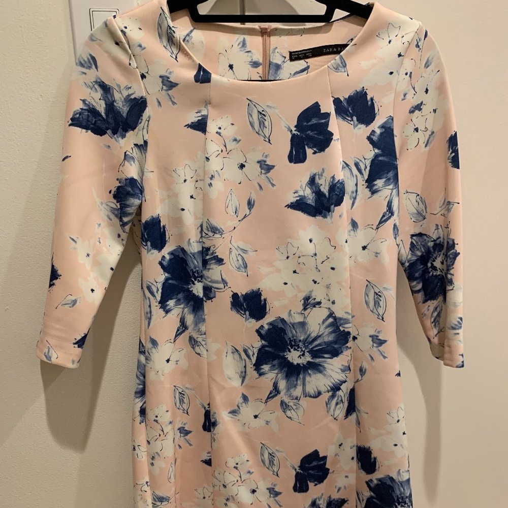 Zara Pink Floral Mid-Sleeve Dress